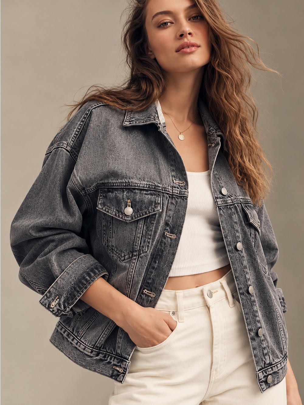 NWT Anthropologie Pilcro Washed Black Oversized Denim Jacket XL